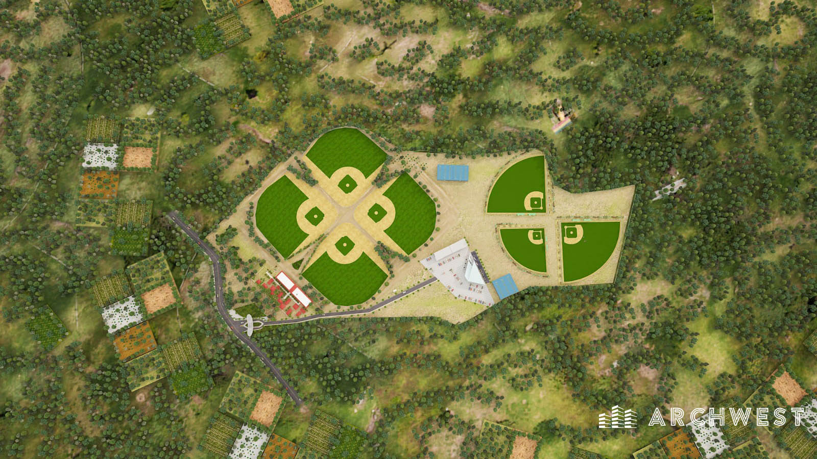 7. 3D Aerial View of a Baseball Academy, Dominican Republic